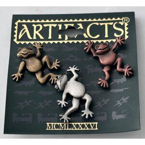 JJ Jonette Artifacts Frog Lapel Pins Pin Brooch Bronze Silver Copper MCMLXXXVI